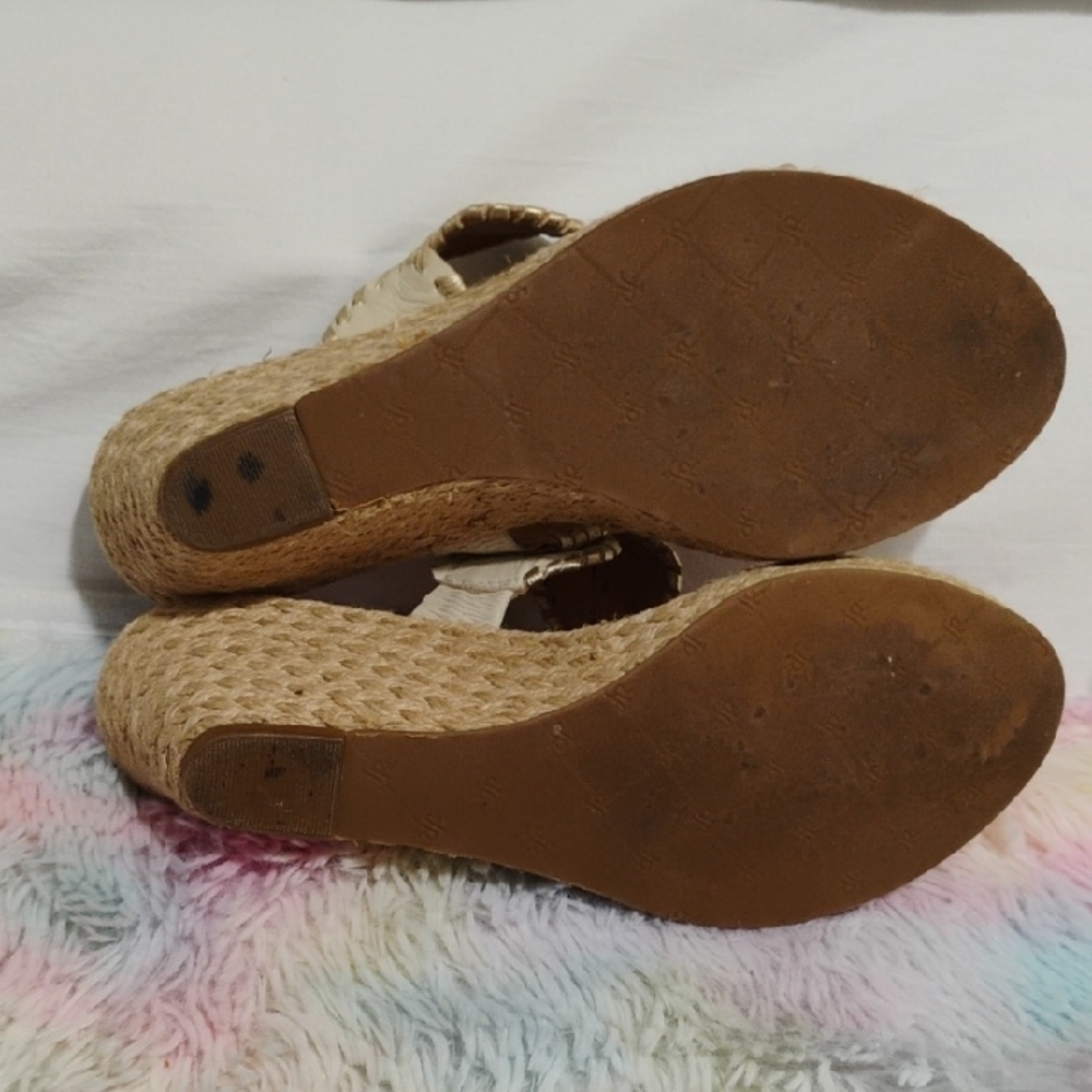 Jack Rogers Luccia Wedge Sandals W Gold Floral Accents Sz.9 Barely Worn #52 - Picture 12 of 12